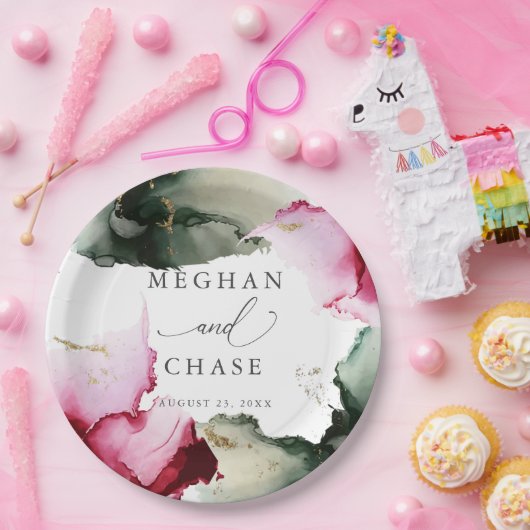 抽象芸術セージ緋色ピンク水カラー紙プレート ペーパープレート (パーティー)