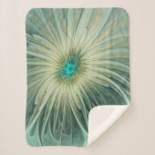 抽象芸術セージ緑ファンタジーフラワーフラクタルアート シェルパブランケット (正面)