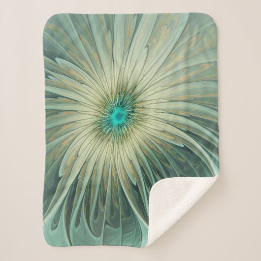 抽象芸術セージ緑ファンタジーフラワーフラクタルアート シェルパブランケット (正面)
