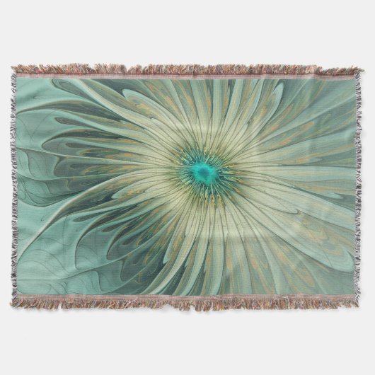 抽象芸術セージ緑ファンタジーフラワーフラクタルアート スローブランケット (正面)