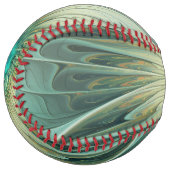 抽象芸術セージ緑ファンタジーフラワーフラクタルアート ソフトボール (正面左)