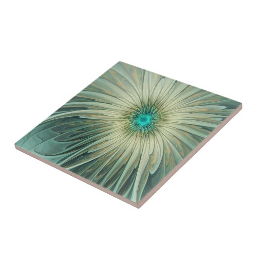 抽象芸術セージ緑ファンタジーフラワーフラクタルアート タイル (側面)