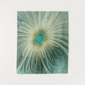 抽象芸術セージ緑ファンタジーフラワーフラクタルアート タペストリー (正面)