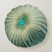 抽象芸術セージ緑ファンタジーフラワーフラクタルアート ラウンドクッション (裏面)