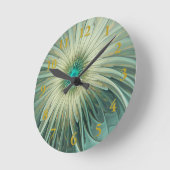 抽象芸術セージ緑ファンタジーフラワーフラクタルアート ラウンド壁時計 (傾斜)
