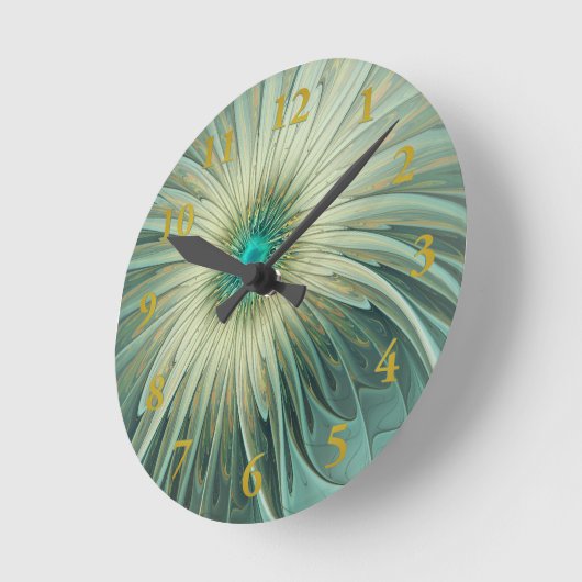 抽象芸術セージ緑ファンタジーフラワーフラクタルアート ラウンド壁時計 (傾斜)