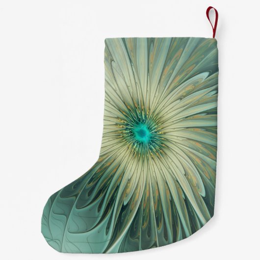 抽象芸術セージ緑ファンタジーフラワーフラクタル名 スモールクリスマスストッキング (裏面)