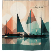 抽象芸術セーリングサンセット シャワーカーテン (正面)