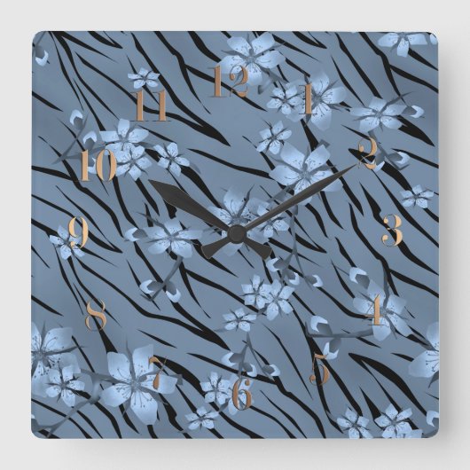 抽象芸術ゼブラの虎の皮に咲く花 スクエア壁時計 (正面)