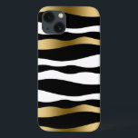 抽象芸術ゼブラストライプ白黒&金ゴールド iPhone 13ケース<br><div class="desc">モダン抽象芸術エレガントゼブラ縞模様のパターンは白黒でランダムな金ゴールドアストライプント。</div>