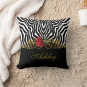 抽象芸術ゼブラフラワーレッド白黒金ゴールド         クッション (ブランケット)