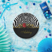 抽象芸術ゼブラフラワーレッド白黒金ゴールド ペーパープレート (パーティー)