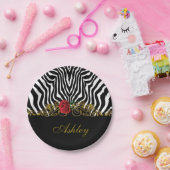 抽象芸術ゼブラフラワーレッド白黒金ゴールド         ペーパープレート (パーティー)