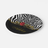 抽象芸術ゼブラフラワーレッド白黒金ゴールド         ペーパープレート (アングル)