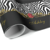 抽象芸術ゼブラフラワーレッド白黒金ゴールド ラッピングペーパー (ロールコーナー)