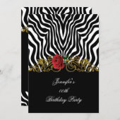 抽象芸術ゼブラフラワーレッド白黒金ゴールド 招待状 (正面/裏面)