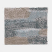 抽象芸術ソフトウエスグレーベージュスチールブルー&ブラウン フリースブランケット (正面(横))