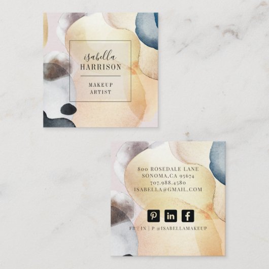 抽象芸術ソフトパステルシェイプズメイクアップアーティスト スクエア名刺 (正面/裏面)