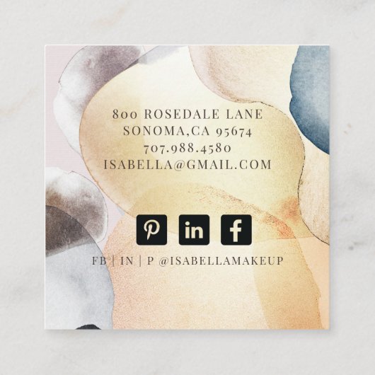 抽象芸術ソフトパステルシェイプズメイクアップアーティスト スクエア名刺 (裏面)