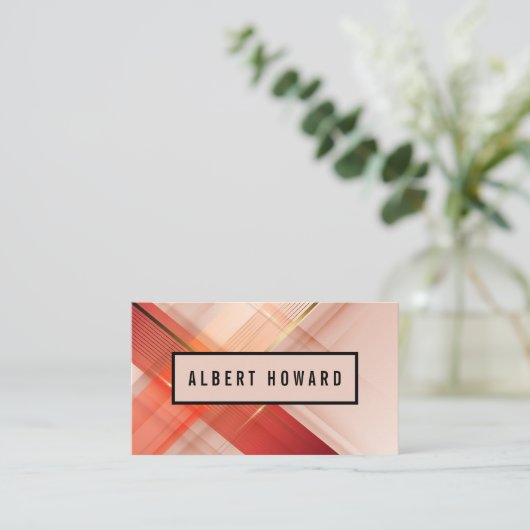 抽象芸術ソフトピンクと金ゴールド線 名刺 (スタンド正面)