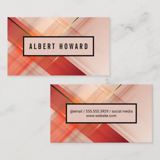 抽象芸術ソフトピンクと金ゴールド線 名刺 (正面/裏面)