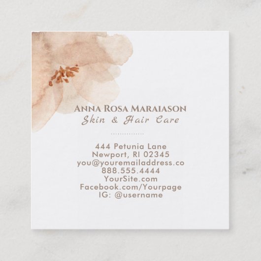 ~*抽象芸術ソフトピーチベージュフローラ水彩 スクエア名刺 (裏面)