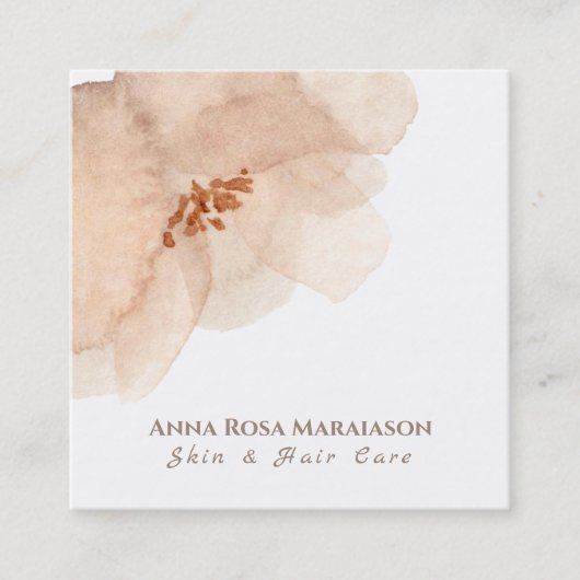 ~*抽象芸術ソフトピーチベージュフローラ水彩 スクエア名刺 (正面)