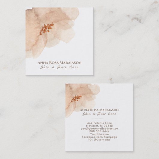 ~*抽象芸術ソフトピーチベージュフローラ水彩 スクエア名刺 (正面/裏面)
