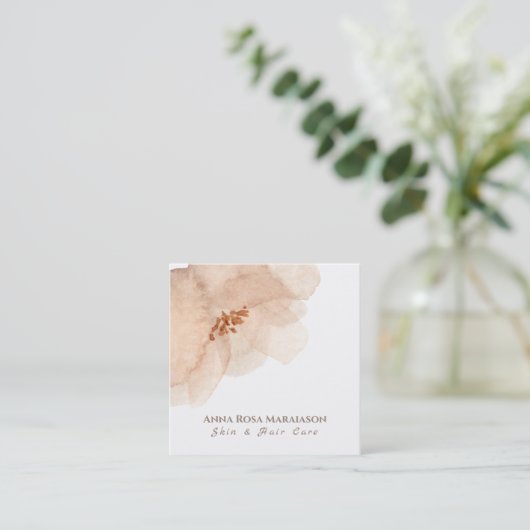 ~*抽象芸術ソフトピーチベージュフローラ水彩 スクエア名刺 (スタンド正面)