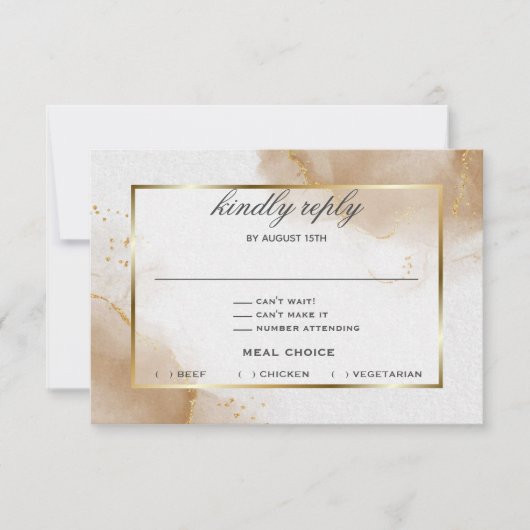 抽象芸術ソフトブラウン金ゴールドマーブル 出欠カード (正面)