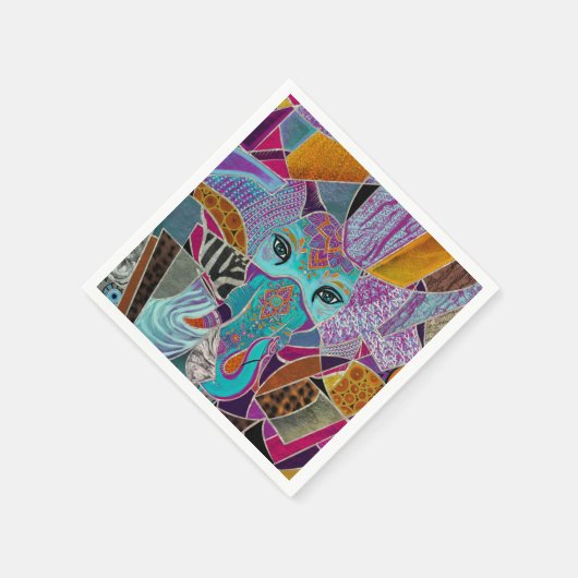 抽象芸術ゾウのコラージュ – 混合質感 スタンダードカクテルナプキン (角)