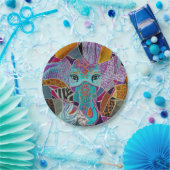 抽象芸術ゾウのコラージュ – 混合質感 ペーパープレート (パーティー)