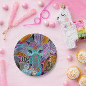 抽象芸術ゾウのコラージュ – 混合質感 ペーパープレート (パーティー)