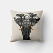 抽象芸術ゾウ(ニュートラルトーンの金ゴールド牙) クッション (裏面)