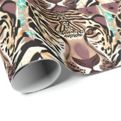 抽象芸術タイガー顔タンとティール（緑がかった色）誕生日 ラッピングペーパー (ロールコーナー)