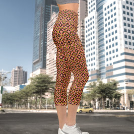 抽象芸術タイルパターン高腰キャプリス カプリレギンス