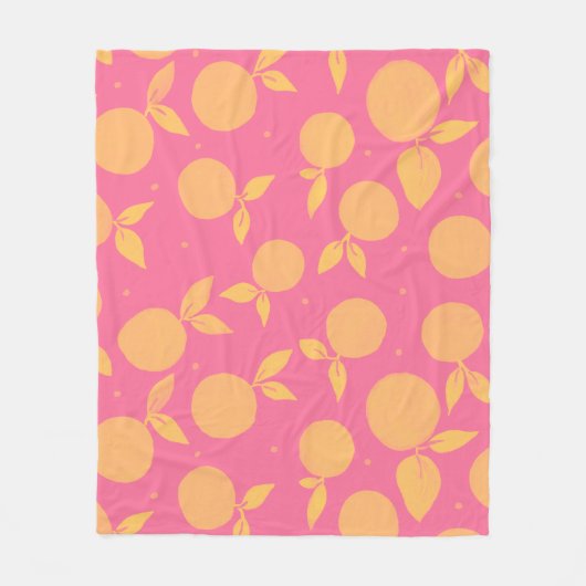 抽象芸術タンジェリンピンクと黄色のパターン フリースブランケット (正面)