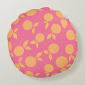 抽象芸術タンジェリンピンクと黄色のパターン ラウンドクッション (裏面)