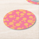 抽象芸術タンジェリンピンクと黄色のパターン ラウンドペーパーコースター (アングル)