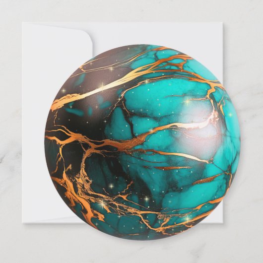 抽象芸術ターコイズと金ゴールドス結婚テラス 招待状 (裏面)