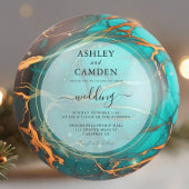 抽象芸術ターコイズと金ゴールドス結婚テラス 招待状