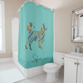 抽象芸術ターコイズと金ゴールドドッグ シャワーカーテン (インサイチュ)