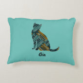 抽象芸術ターコイズと金ゴールド猫 アクセントクッション (裏面)