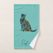 抽象芸術ターコイズと金ゴールド猫 バスタオルセット (ハンドタオル)