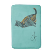 抽象芸術ターコイズと金ゴールド猫 バスマット (正面縦)