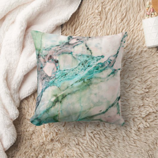 抽象芸術ターコイズアクアマリンホワイトミントマーブル クッション (ブランケット)