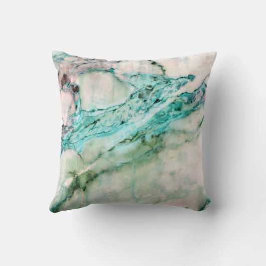 抽象芸術ターコイズアクアマリンホワイトミントマーブル クッション (裏面)