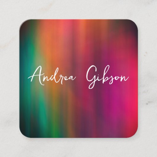 抽象芸術ターコイズオレンジ芸術的色はっきりした スクエア名刺 (正面)