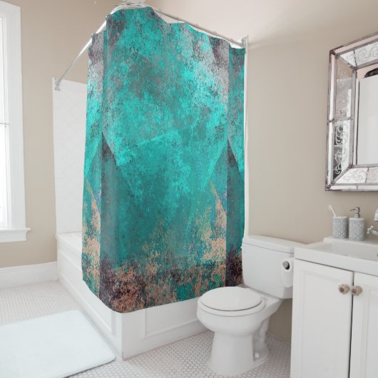 抽象芸術ターコイズグランジティール（緑がかった色）の背景 シャワーカーテン (インサイチュ)