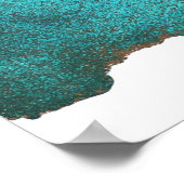 抽象芸術ターコイズティール(緑がかった色)金ゴールドアルコールインク ポスター (角)